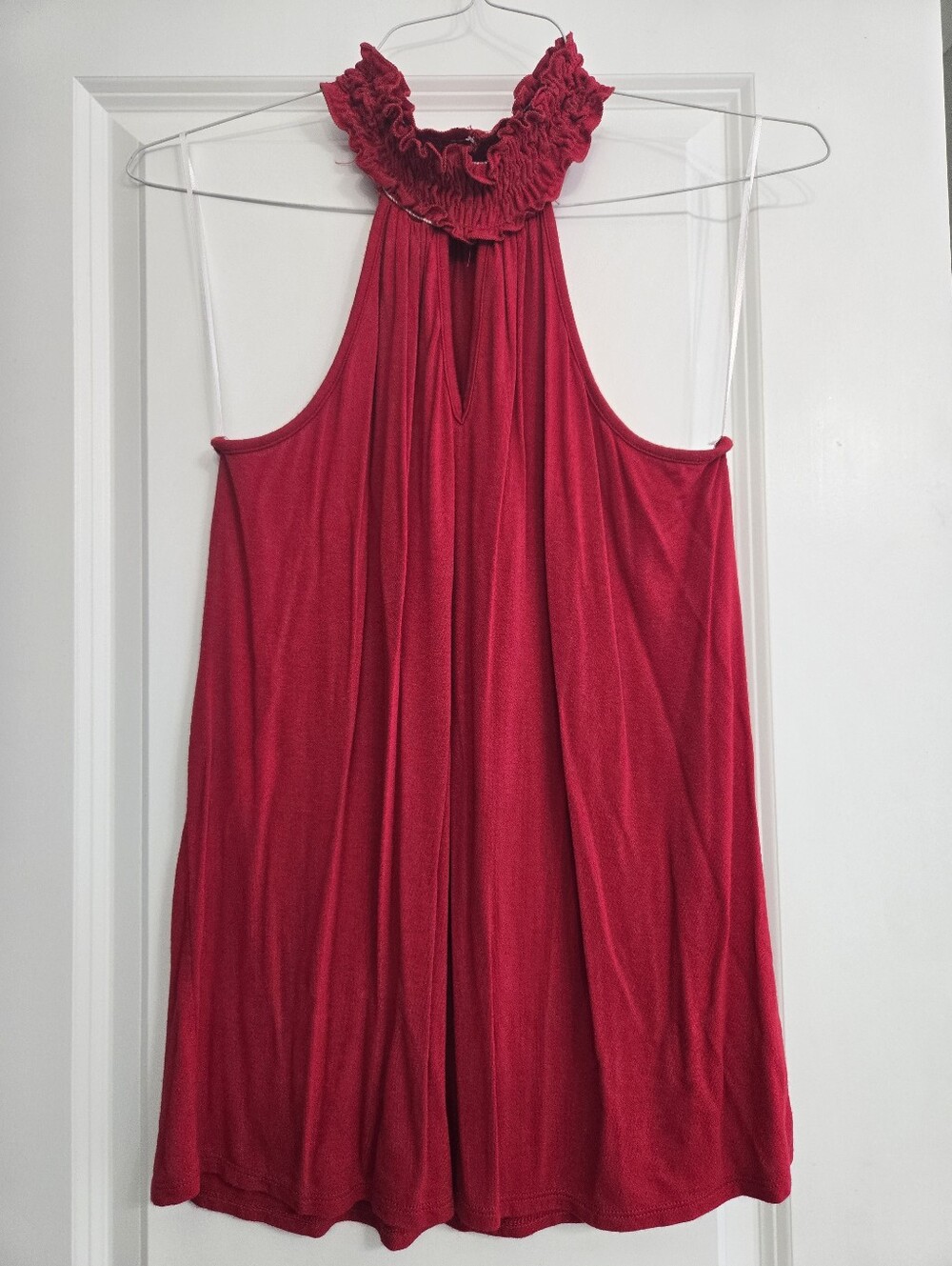 Kim & Cami Red Ruffled Halter Tank Top